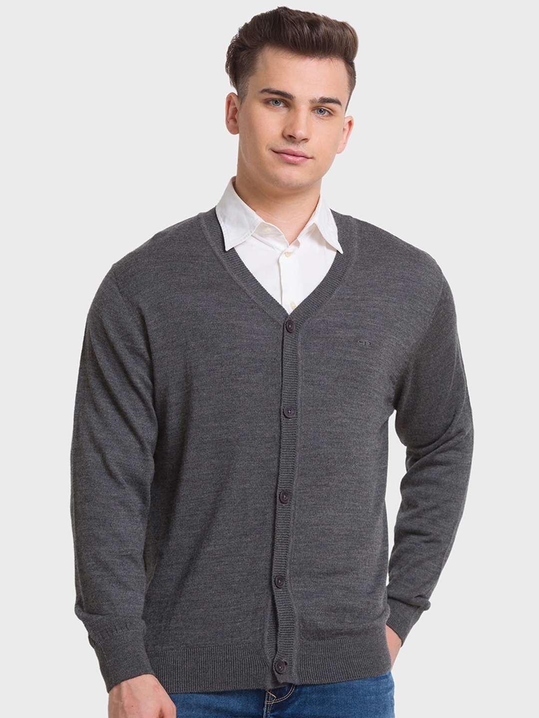 ColorPlus Men Front-Open Cardigan Sweater, Grey