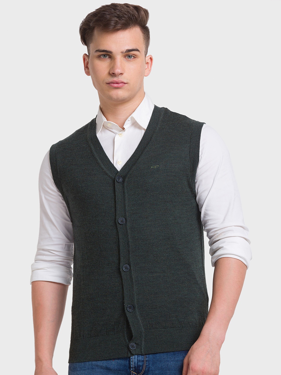 

ColorPlus Men V-Neck Wool Sweater Vest, Green