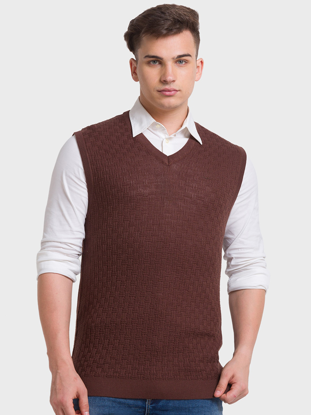 

ColorPlus Men Cable Knit Woolen Sweater Vest, Orange