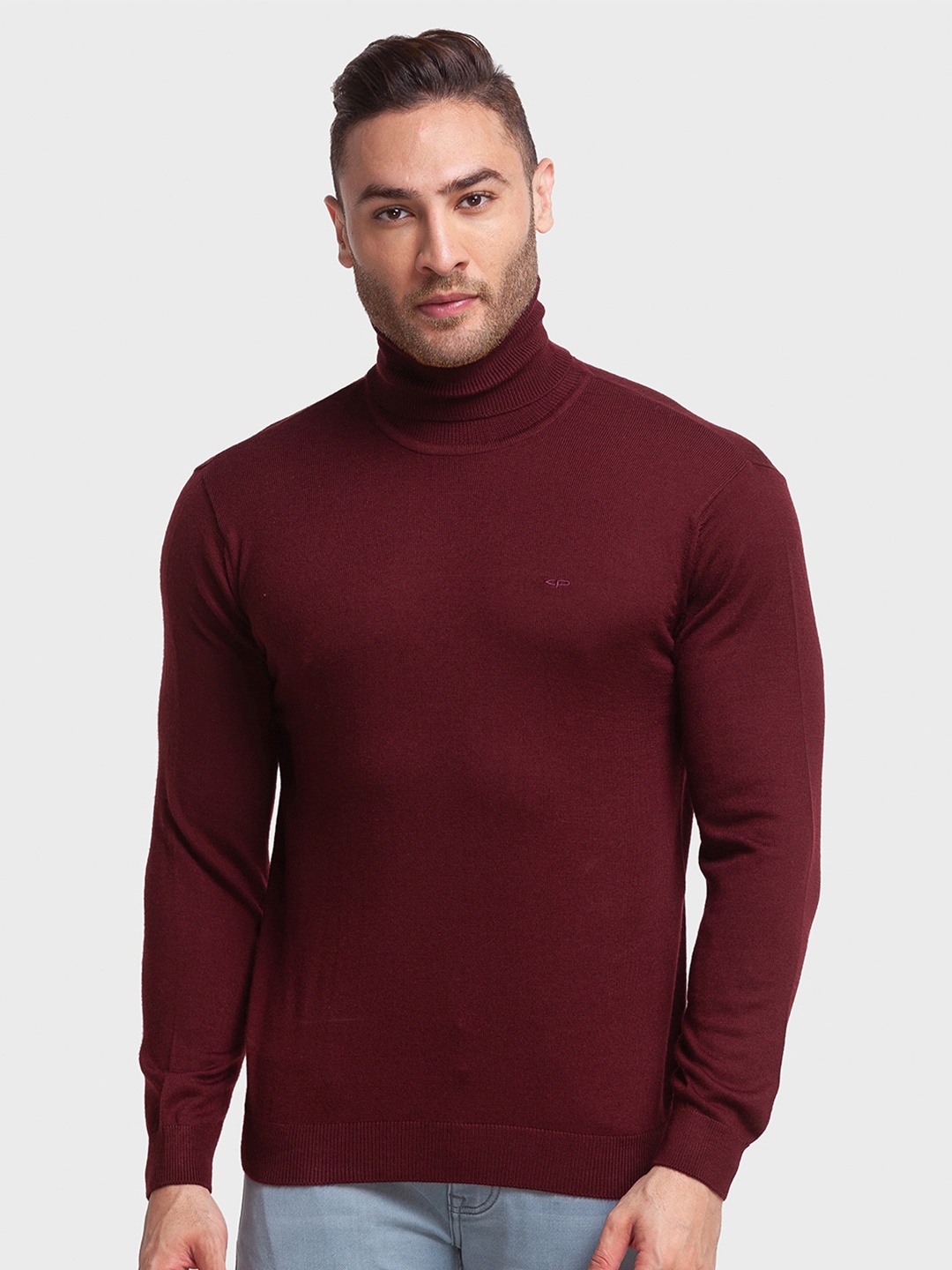 

ColorPlus Men Turtle Neck Woolen Pullover, Maroon
