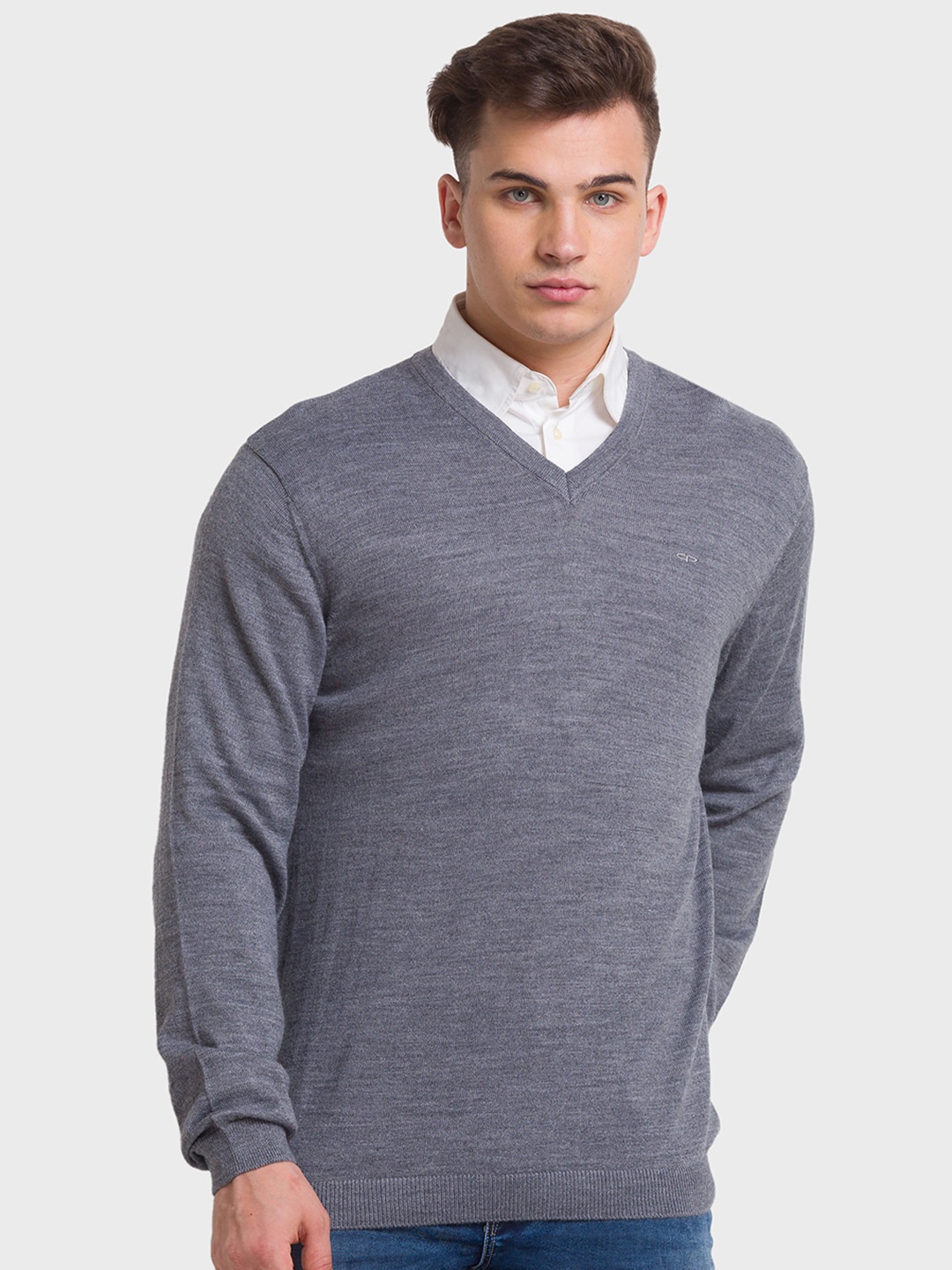 

ColorPlus Men Plus Size V-Neck Wool Pullover, Grey