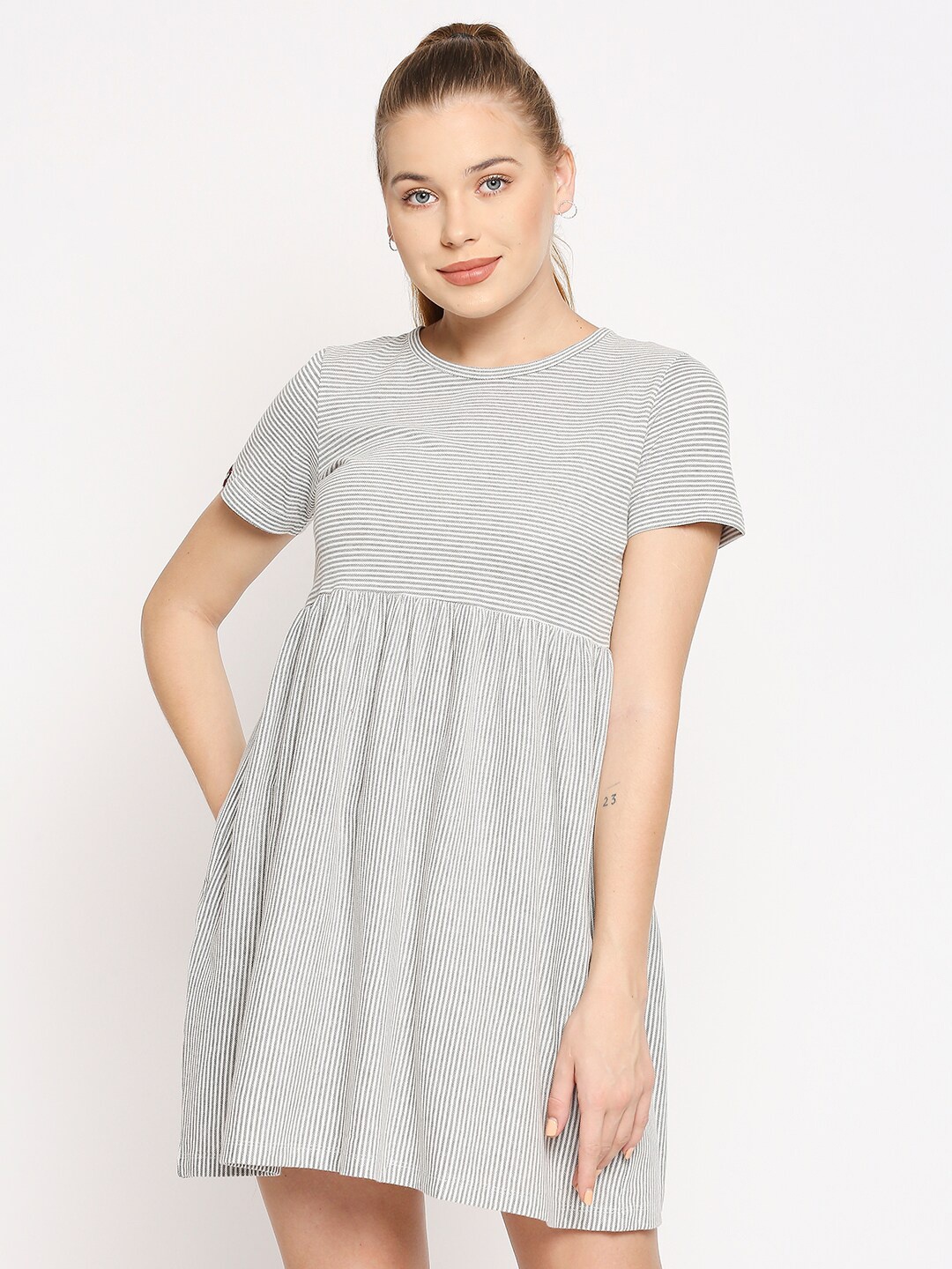 

Disrupt Striped Cotton A-line Dress, Grey