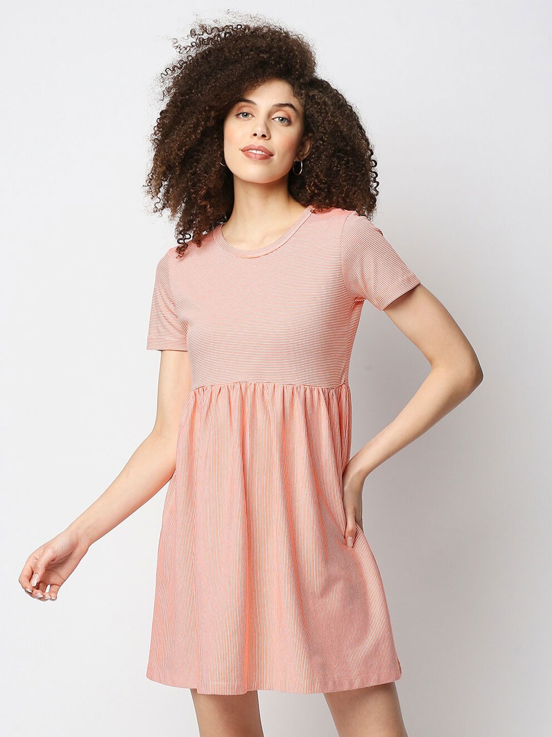 

Disrupt Striped Cotton A-line Dress, Orange