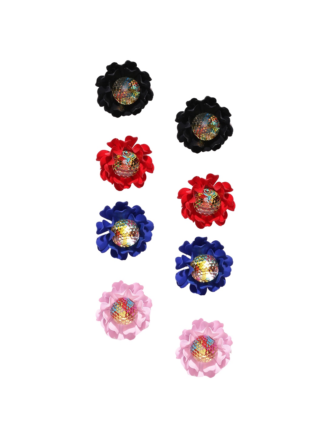 

YouBella Set Of 4 Stone Studded Floral Studs Earrings, Black
