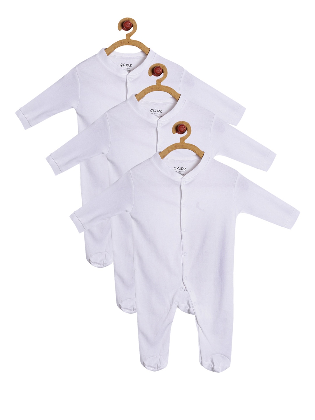

GKIDZ Unisex Pack Of 3 White Sleepsuits