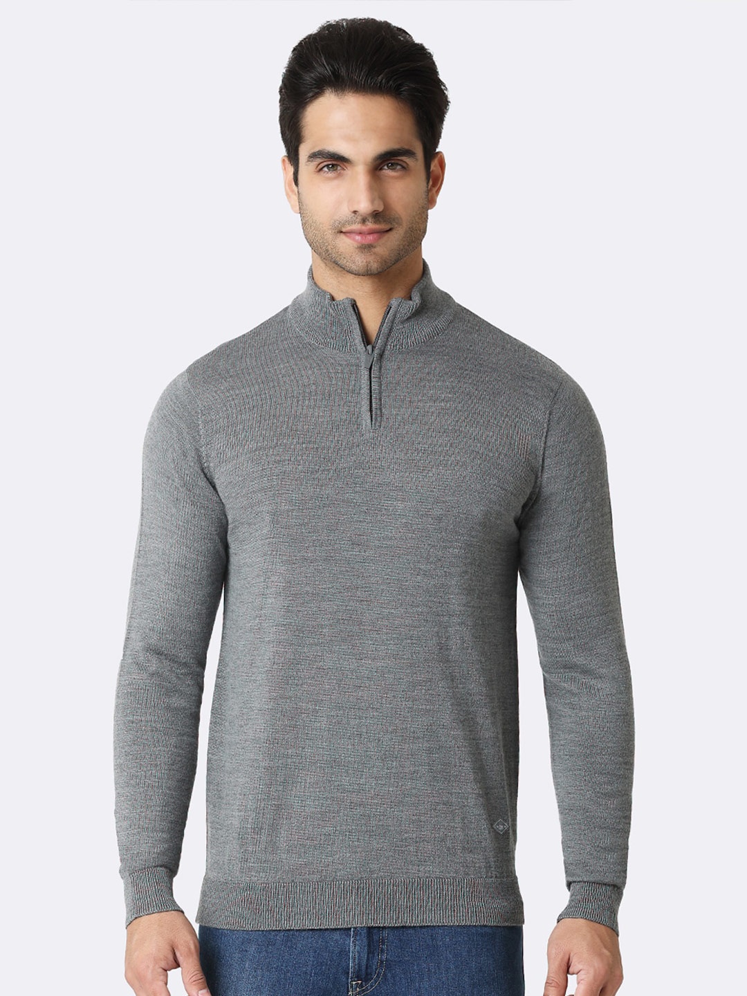 

Van Heusen Athleisure Men High Neck Half Zip Sweater, Grey