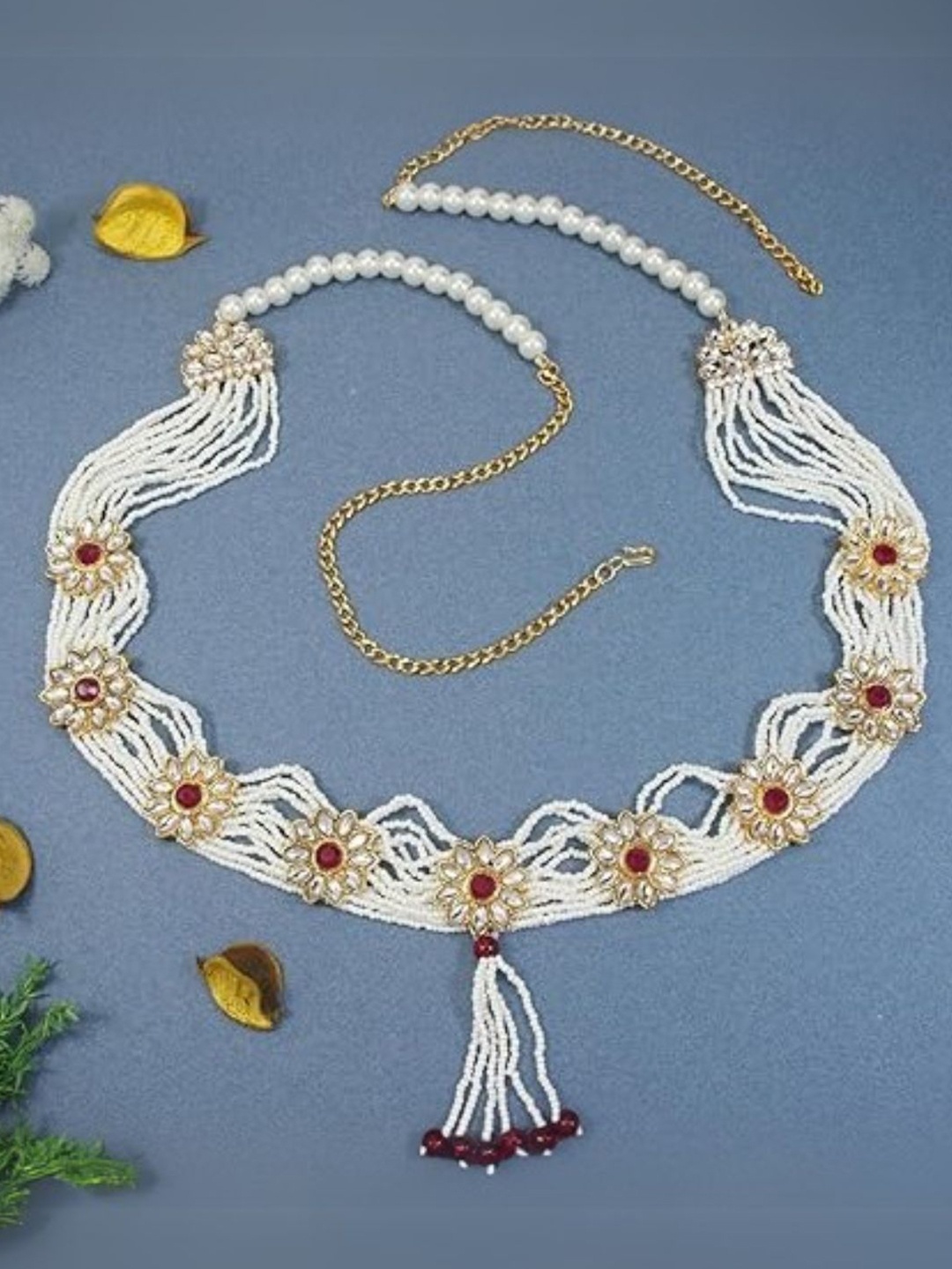 

I Jewels Gold Plated Kundan Studded Kamarbandh, White