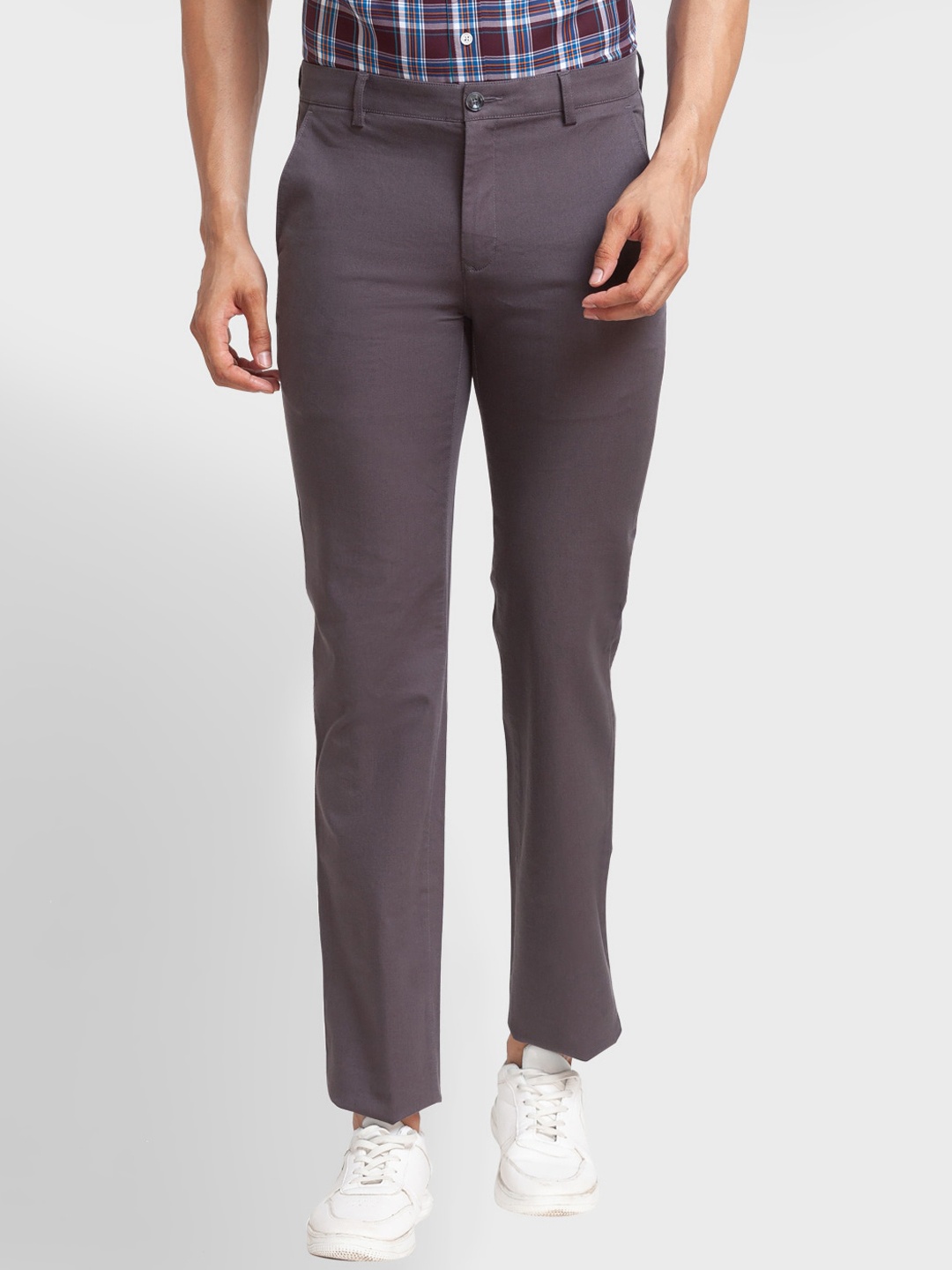 

ColorPlus Men Mid Rise Plain Trousers, Grey