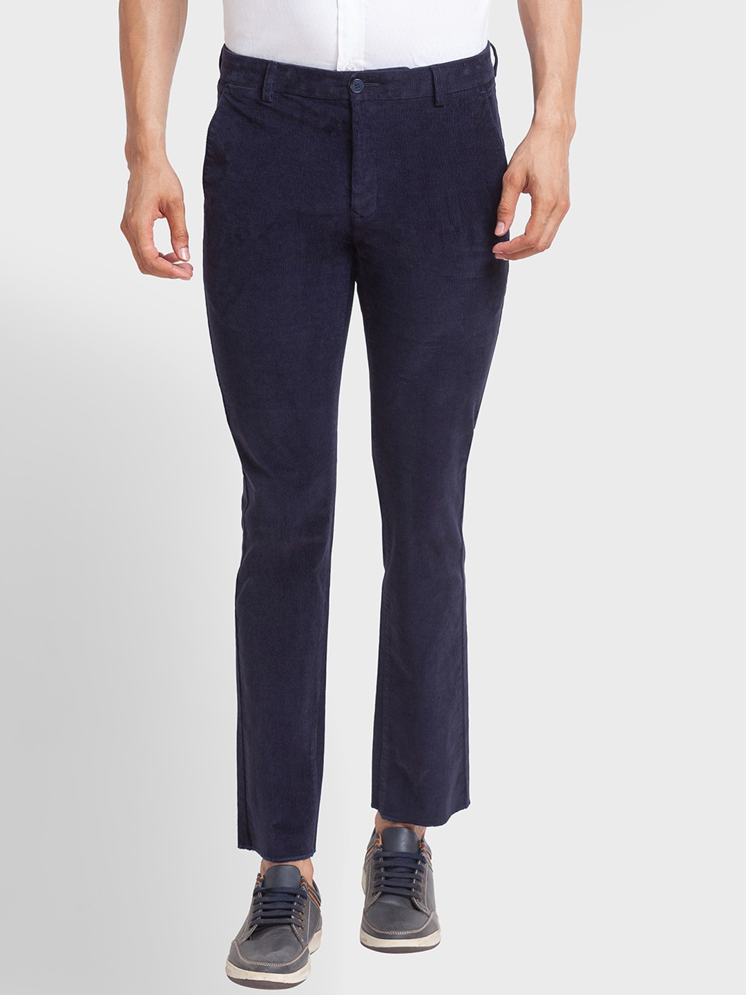 

ColorPlus Men Cotton Mid-Rise Regular Fit Trousers, Blue