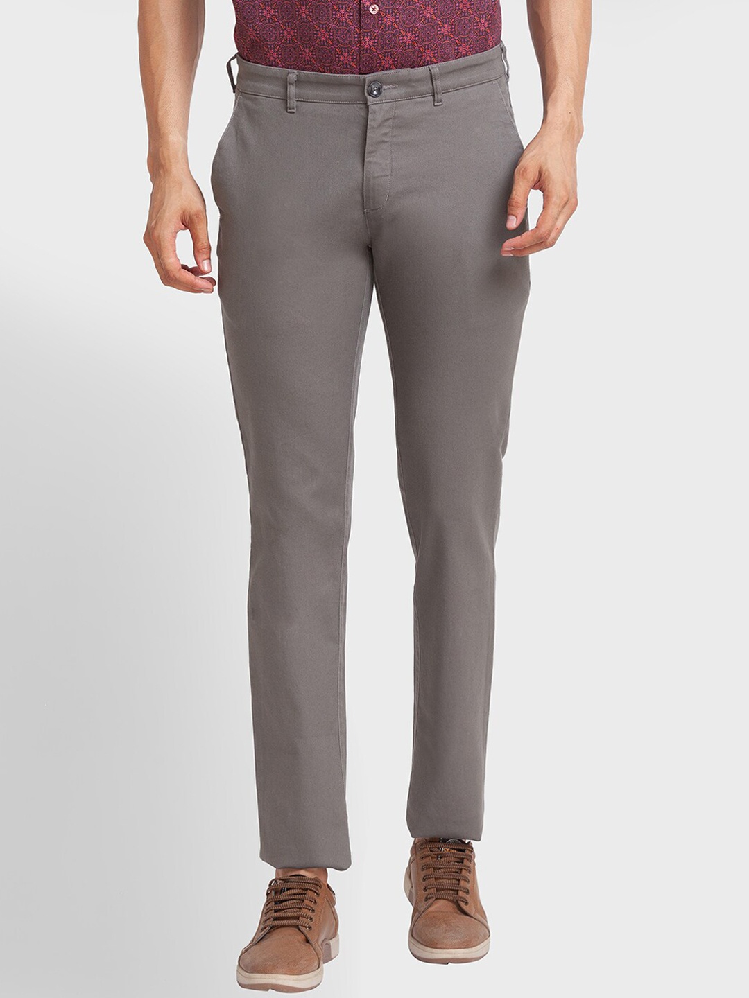 

ColorPlus Men Mid-Rise Trousers, Grey