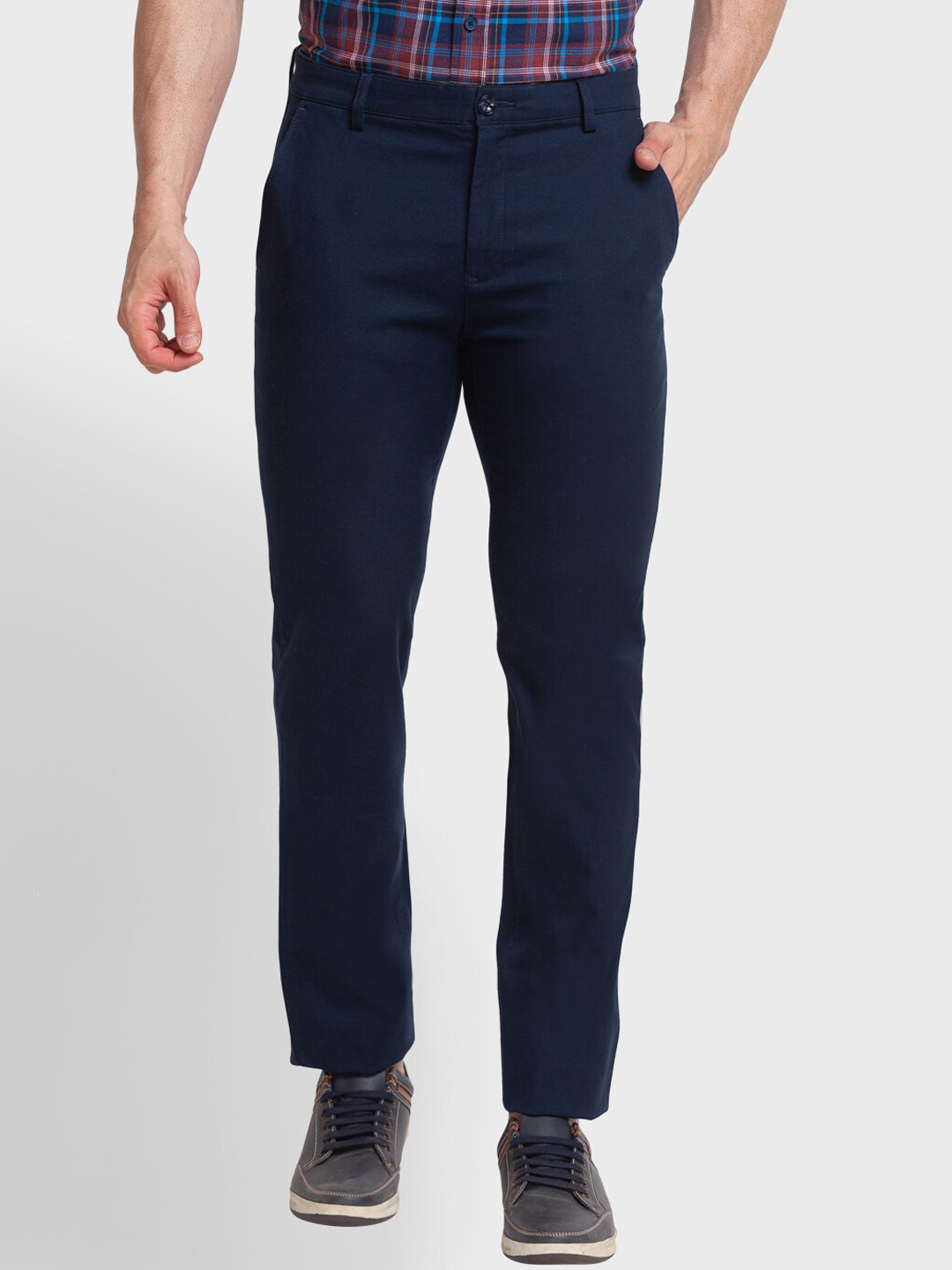 

ColorPlus Men Mid Rise Regular Fit Trousers, Blue