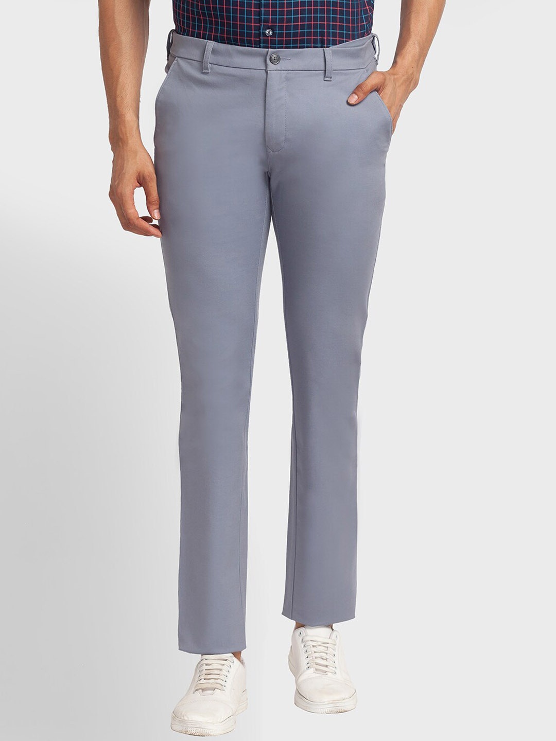 

ColorPlus Men Mid-Rise Trousers, Grey