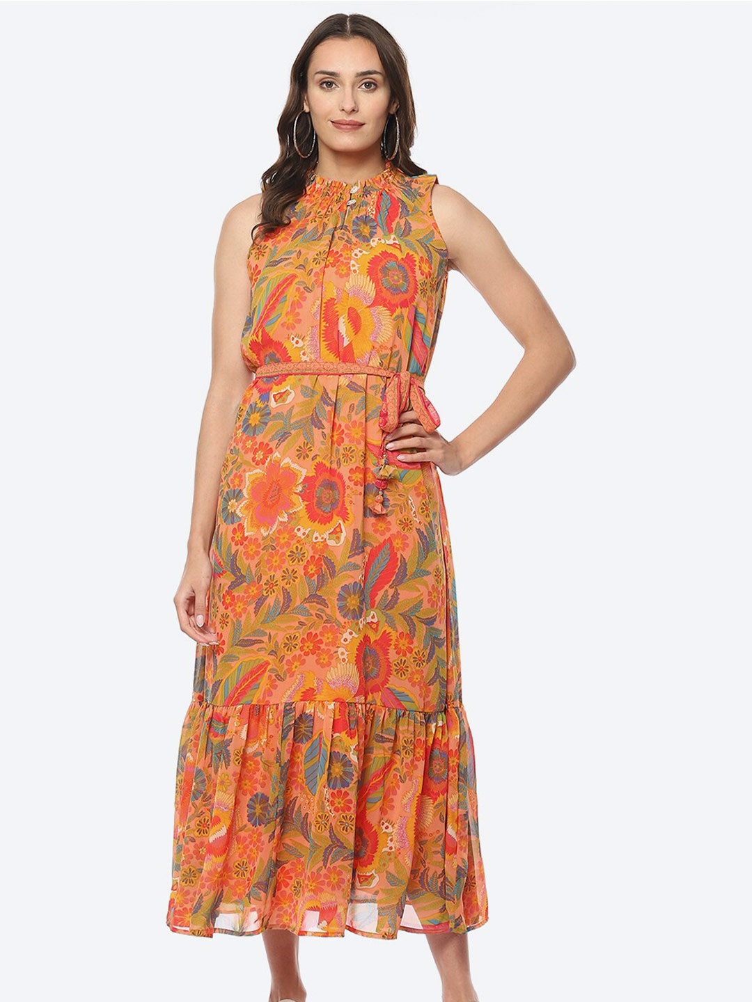 

Biba Tropical A-Line Midi Dress With Belt, Multi