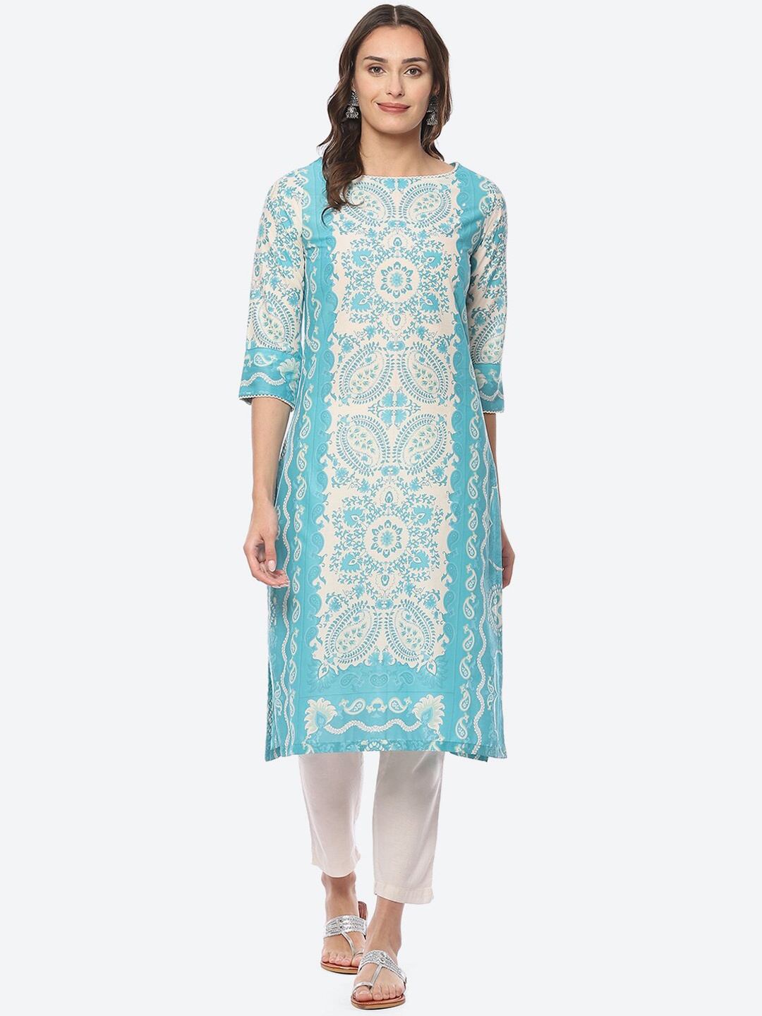 

Biba Women Ethnic Motifs Printed Cotton Kurta, Blue