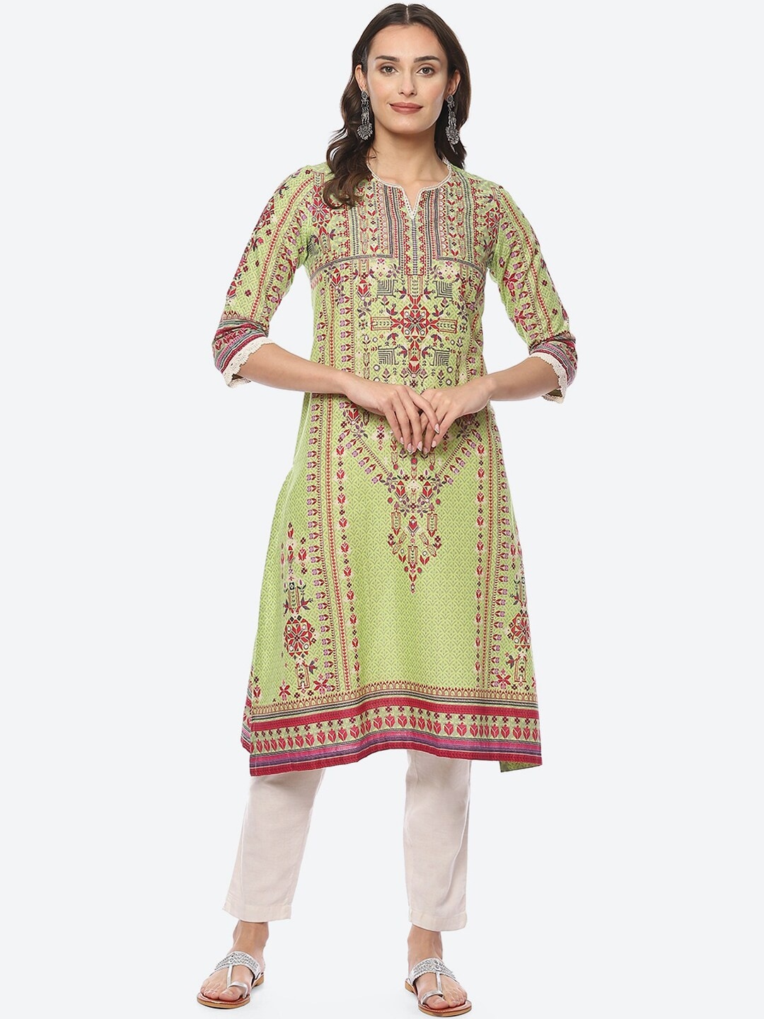 

Biba Women Ethnic Motifs Printed Kurta, Green