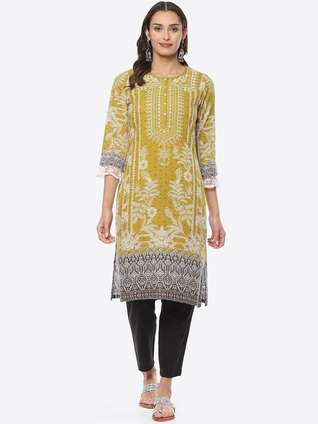 

Biba Women Ethnic Motifs Printed Kurta, Olive