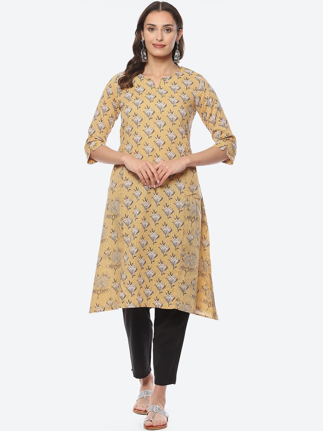 

Biba Women Floral Printed Kurta, Yellow