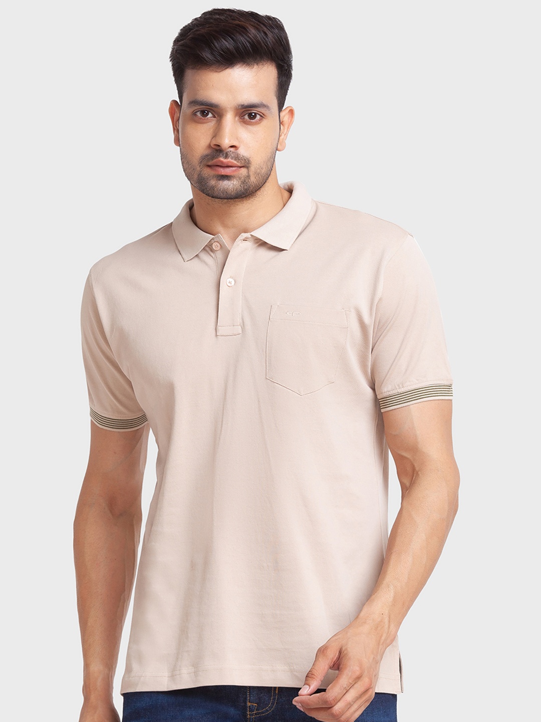 

ColorPlus Men Polo Collar Cotton T-shirt, Beige