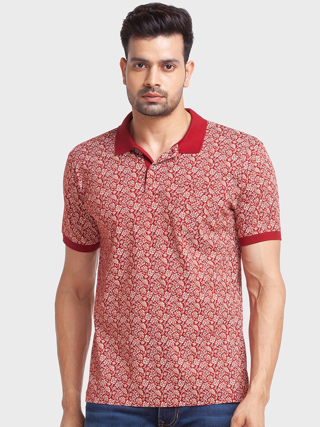 

ColorPlus Men Plus Size Printed Polo Collar Cotton T-shirt, White