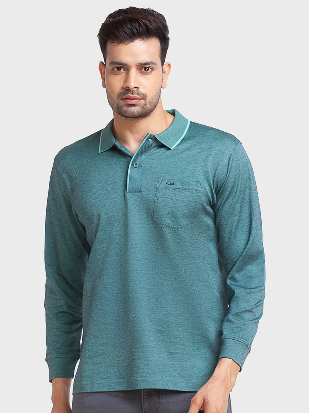 

ColorPlus Men Polo Collar Cotton T-shirt, Green