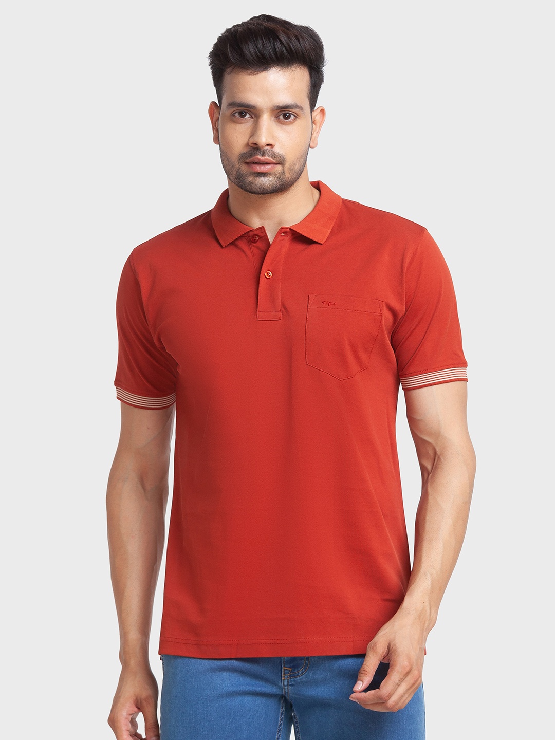 

ColorPlus Men Polo Collar Cotton T-shirt, Orange