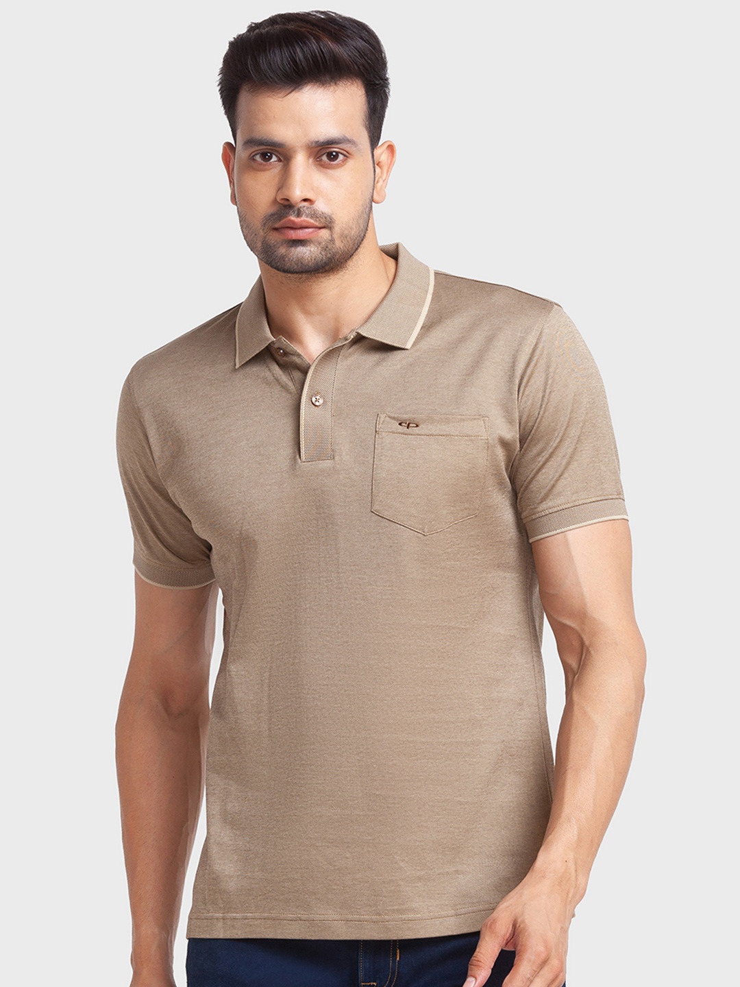 

ColorPlus Men Polo Collar Cotton T-shirt, Brown