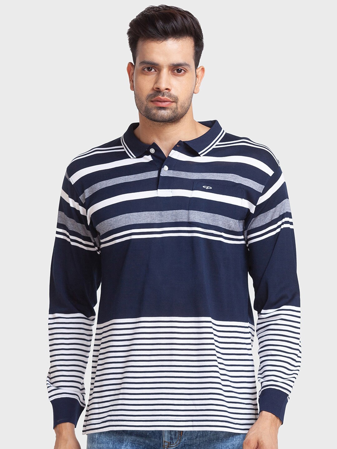 

ColorPlus Men White Striped Polo Collar T-shirt