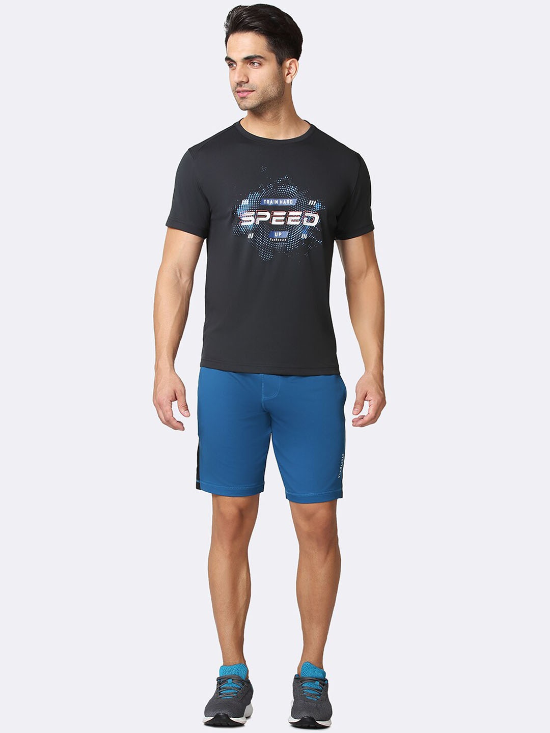 Van Heusen Performance Men Solid Swift Dry High Stretch Knit Shorts, Blue