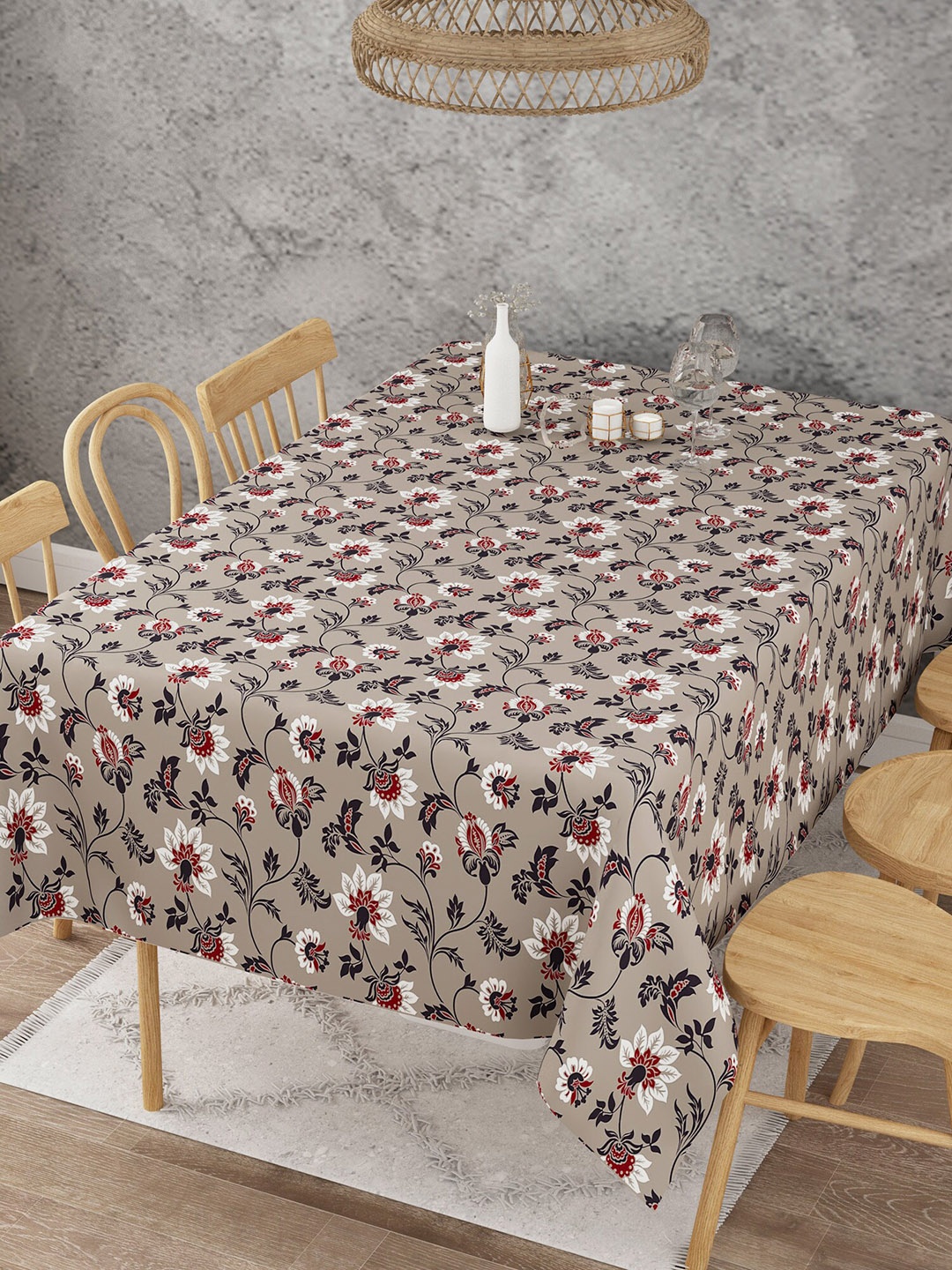 

EverHome Brown & White Floral Printed Cotton 6 Seater Table Cover