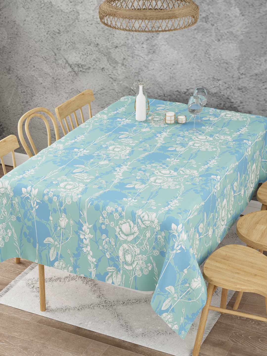 

EverHOME Blue & White Printed Cotton Rectangular 6 Seater Table Cover
