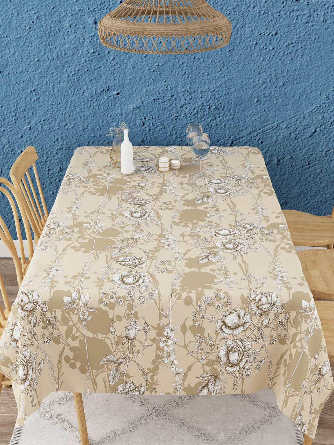 

EverHome Brown & White Floral Printed Cotton 6 Seater Table Cover