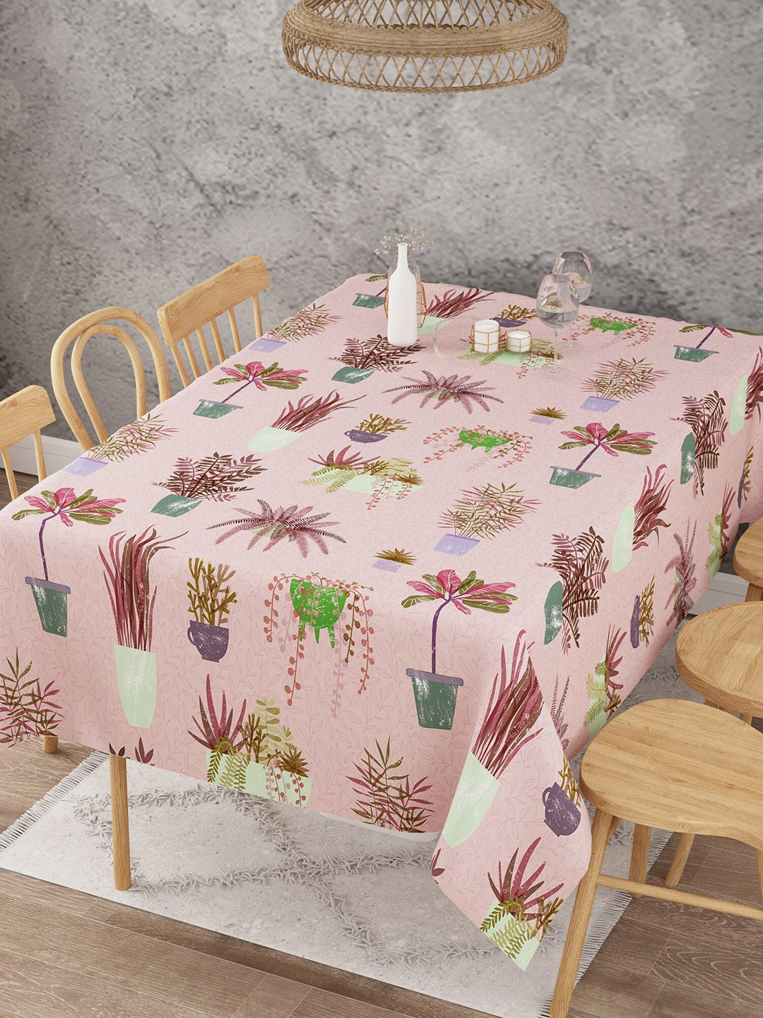 

EverHome Peach & Light Pink Printed Cotton 6 Seater Table Cover