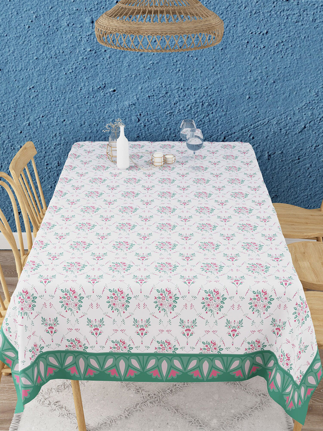 

EverHome Blue & White Botanical Garden Printed Cotton 6 Seater Rectangular Table Cover, Off white
