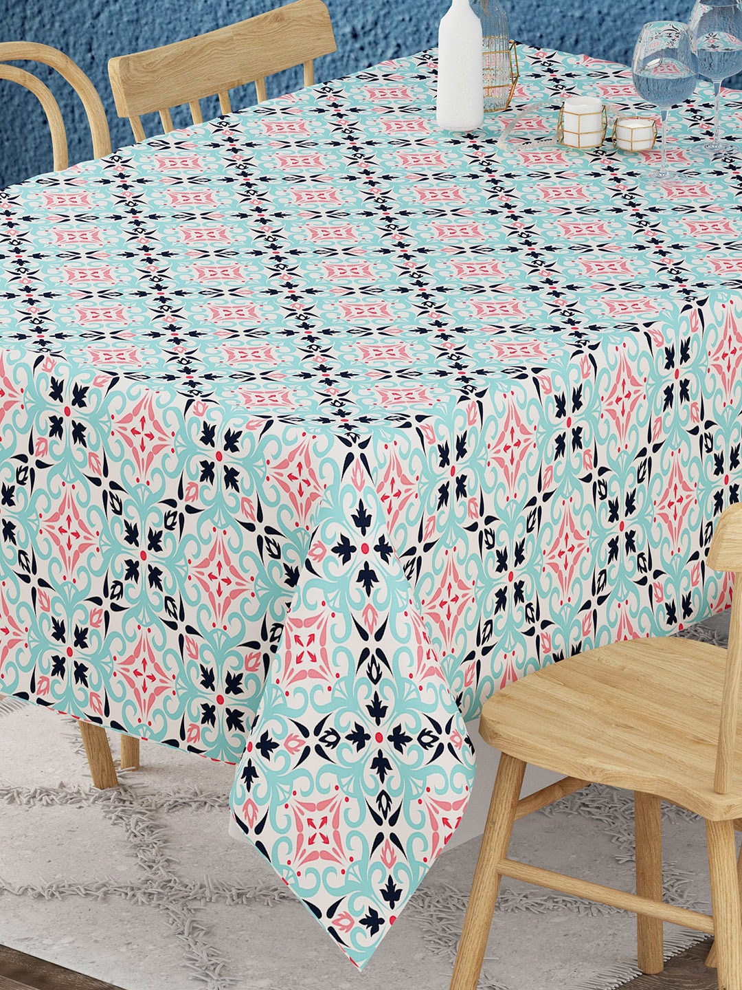 

EverHOME Blue & Black Printed Cotton Rectangular 6 Seater Table Cover