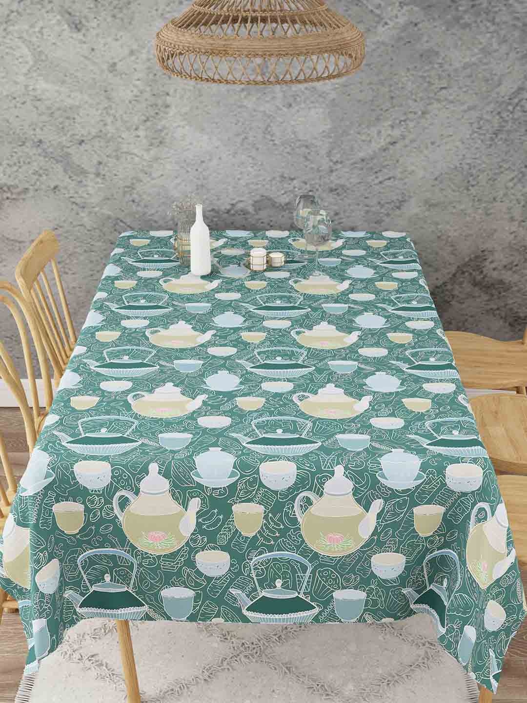 

EverHOME Green & Beige Printed Cotton Rectangular 6 Seater Table Cover