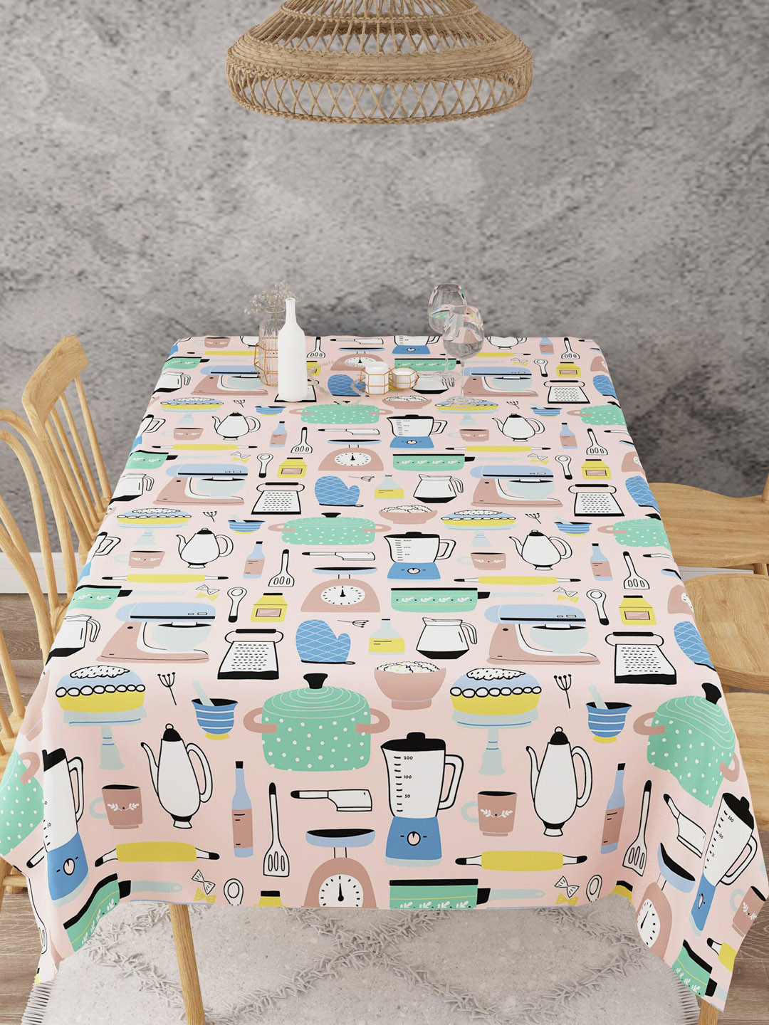 

EverHOME Peach & Green Printed Cotton Rectangular 6 Seater Table Cover