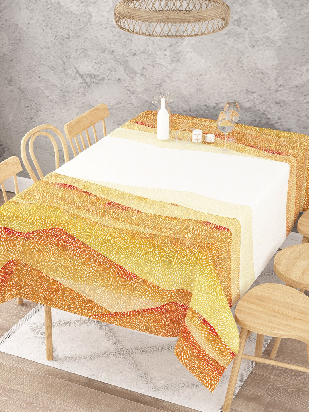 

EverHome Yellow & White Printed Cotton 6 Seater Rectangular Table Cover