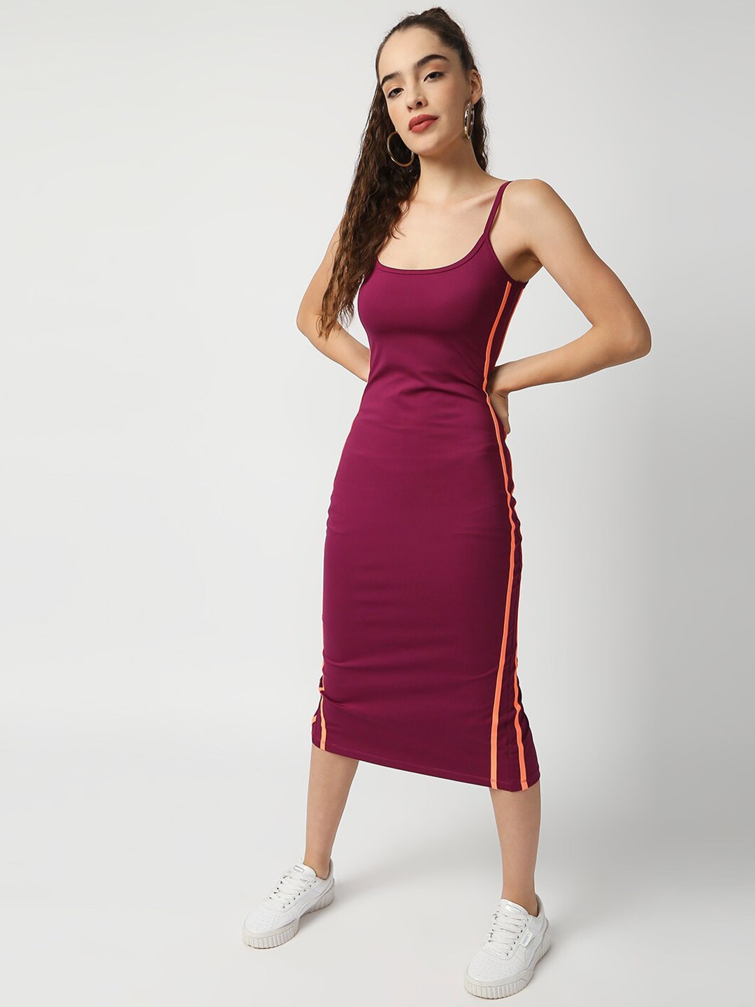 

Disrupt Shoulder Straps Cotton Bodycon Midi Dress, Maroon