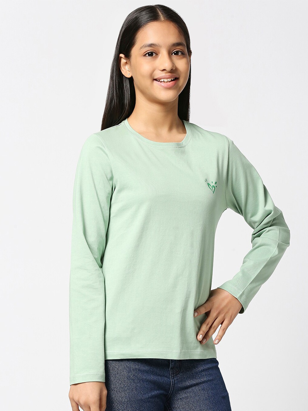 

JUSTICE Girls Round Neck Long Sleeves Cotton T-shirt, Green