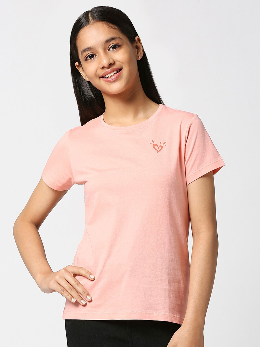 

JUSTICE Girls Round Neck Cotton T-shirt, Pink