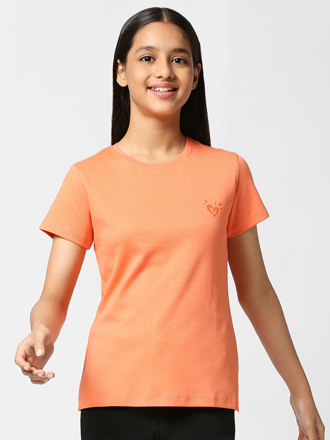 

JUSTICE Girls Round Neck Cotton T-shirt, Coral