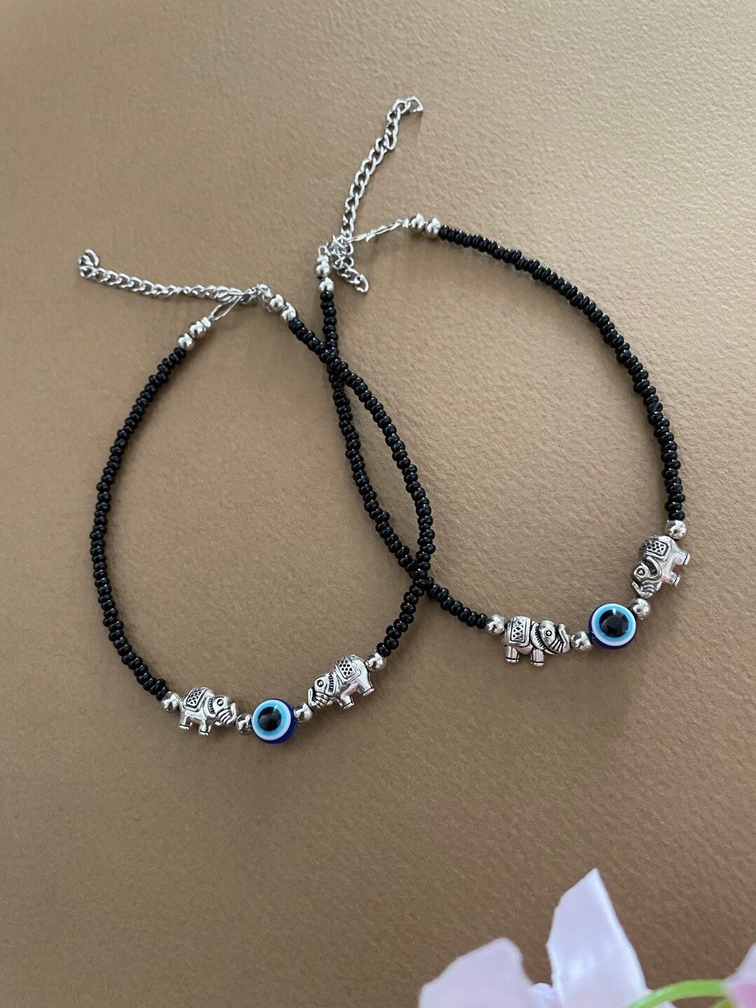 

Digital Dress Room Set Of 2 Silver-Plated Beaded Anklets