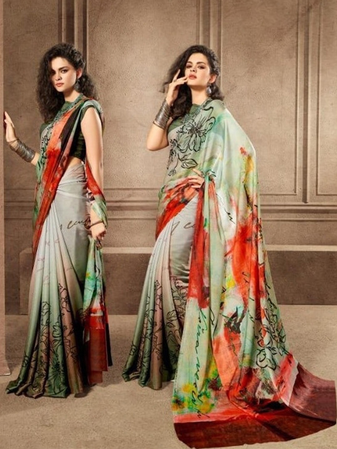 

SAPTRANGI Floral Printed Saree, Green
