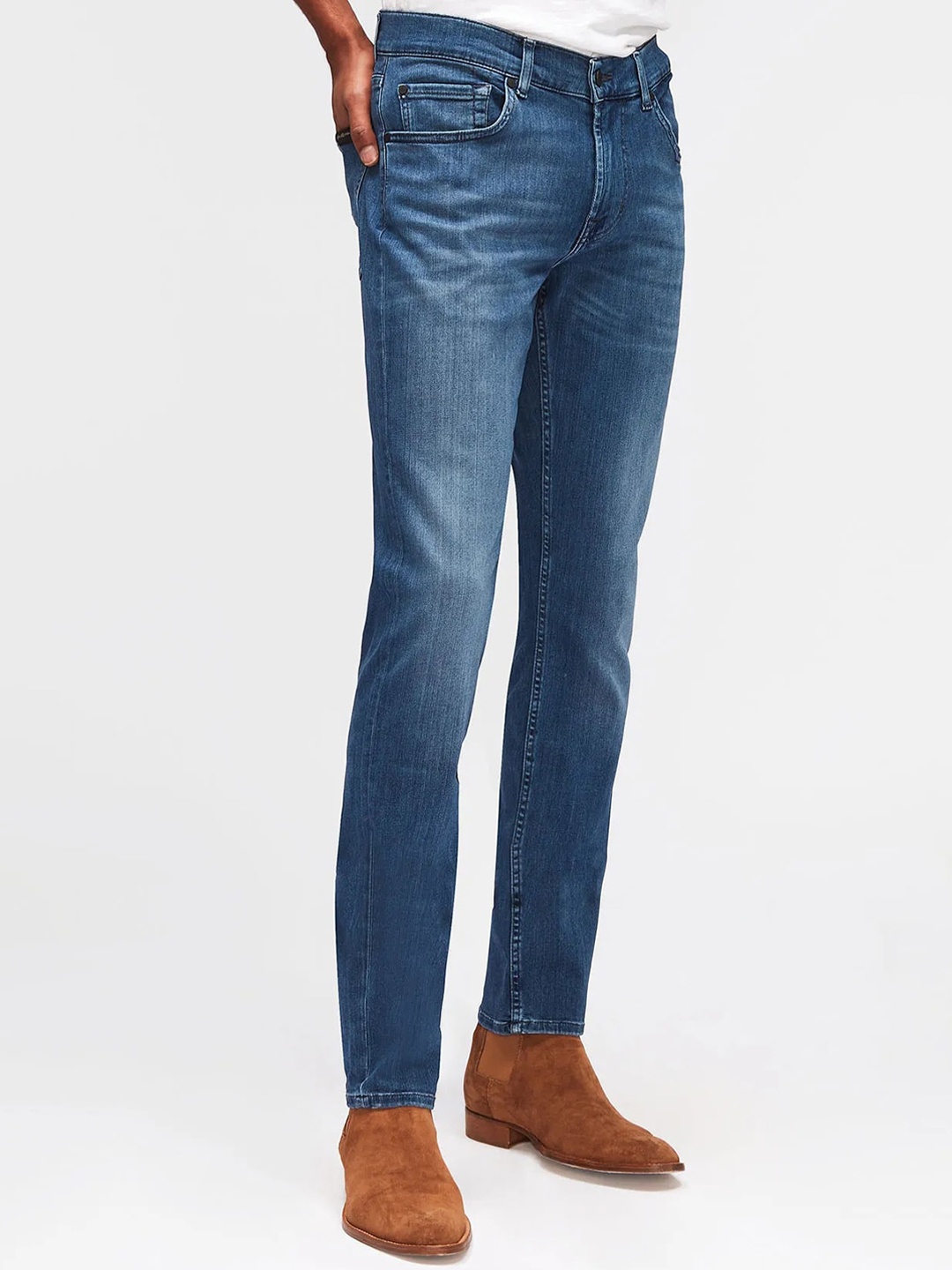 

7 For All Mankind Men Slim Fit Light Fade Cotton Jeans, Blue
