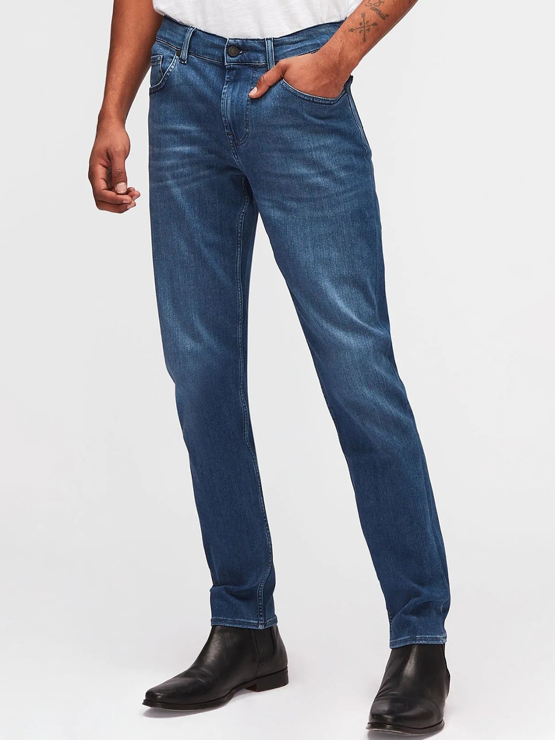 

7 For All Mankind Men Slim Fit Heavy Fade Cotton Jeans, Blue
