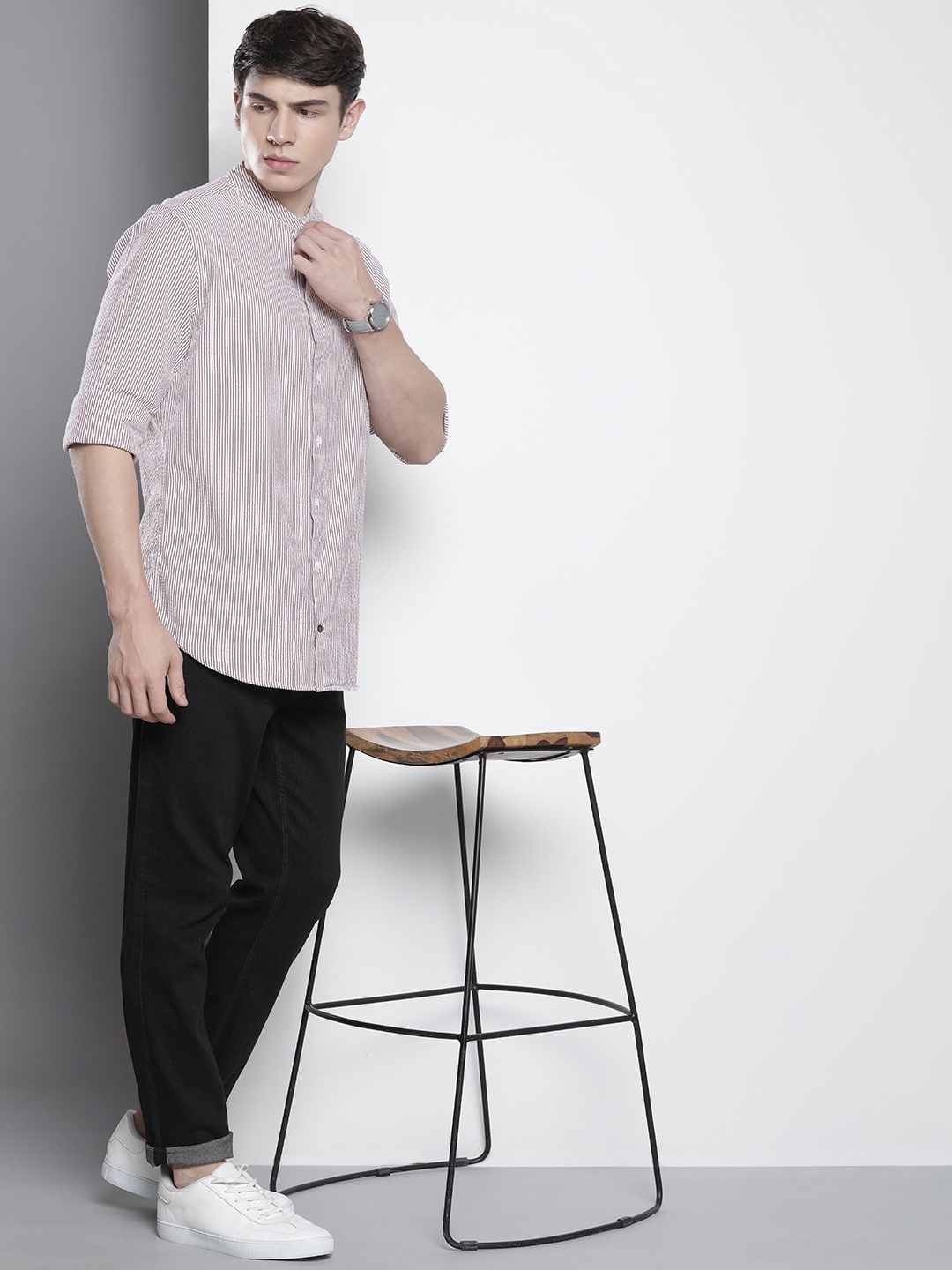 

Tommy Hilfiger Washed Self-Striped Slim Fit Pure Cotton Casual Shirt, Mauve