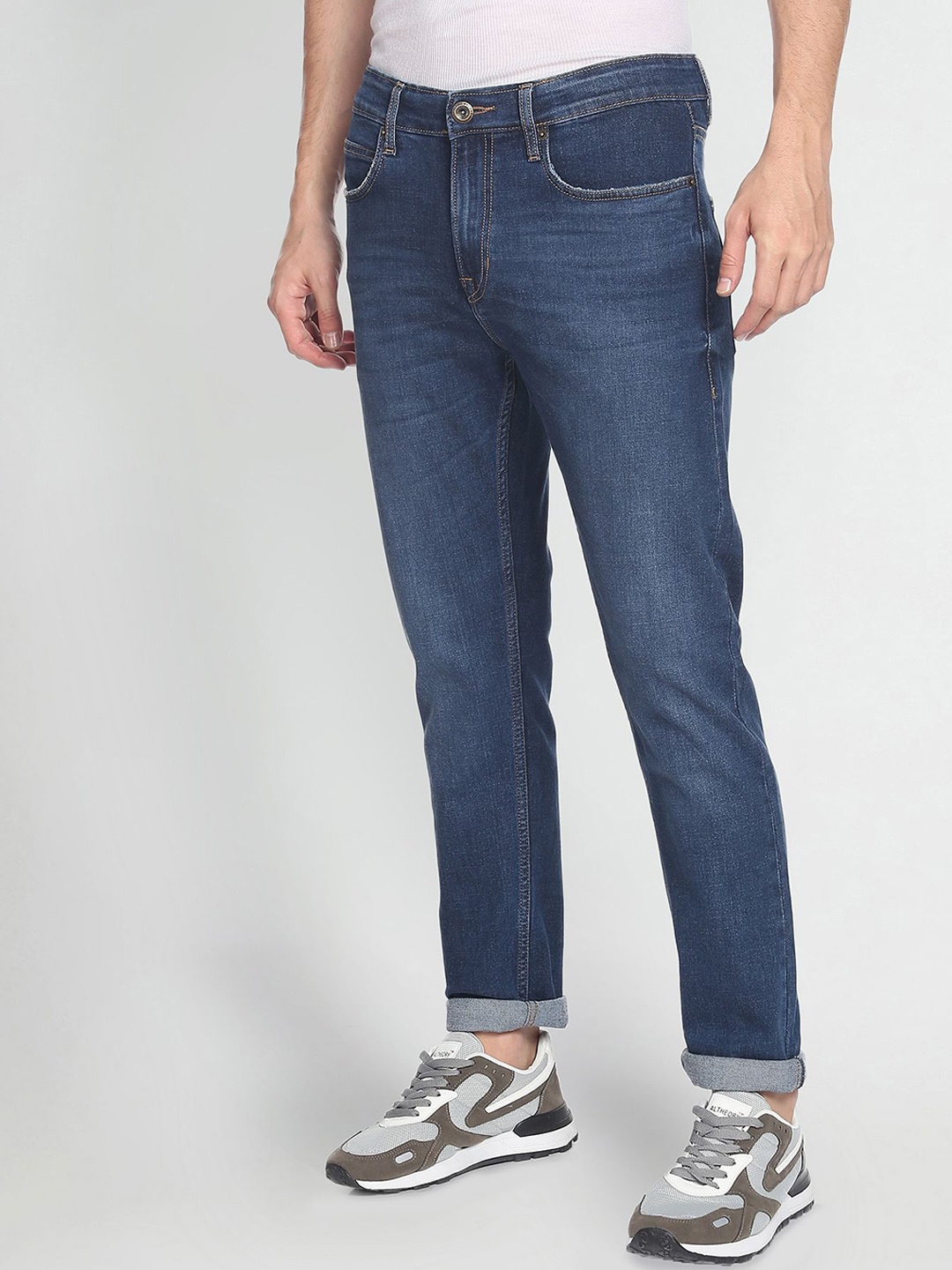 

Flying Machine Stone Wash Slash Slim Tapered Jeans, Blue