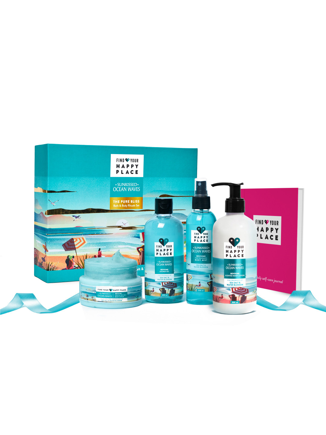

FIND YOUR HAPPY PLACE Sunkissed Ocean Waves The Pure Bliss Bath & Body Rituals Set, Blue