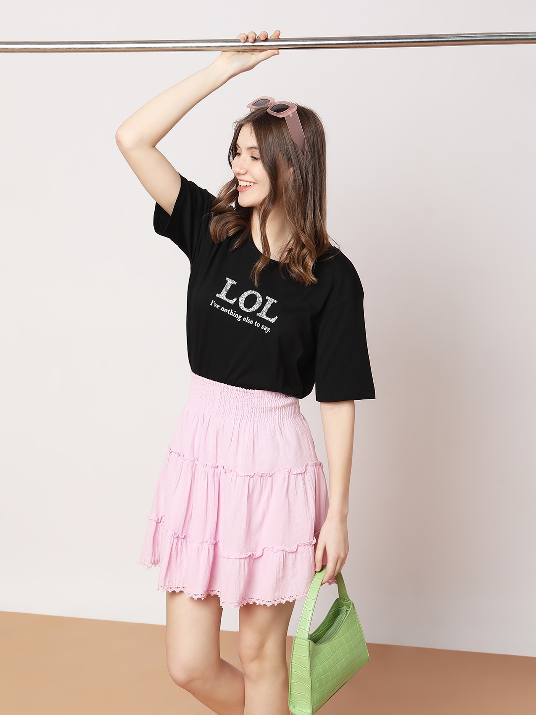 

Vero Moda Women Typography Printed Cotton T-shirt, Black