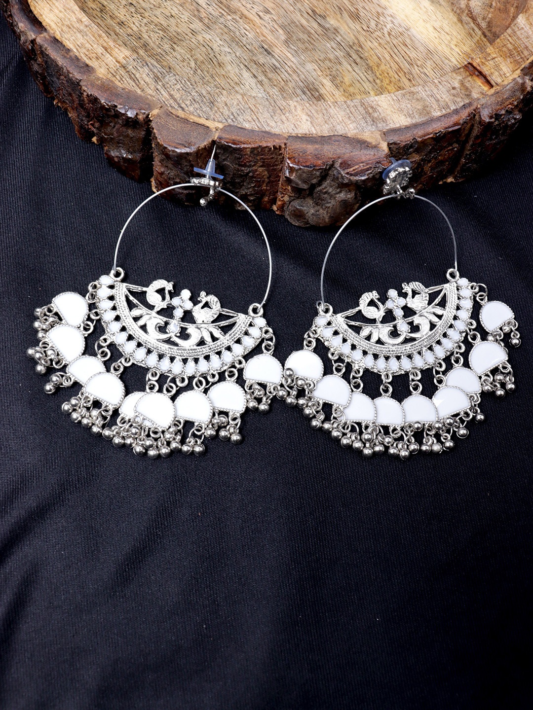 

Krelin Contemporary Shaped Studded Oxidised Drop Earrings with Enamelled Detail, Silver